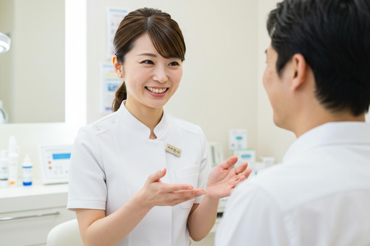 エラボトックスのアフターケアを説明する女性医師