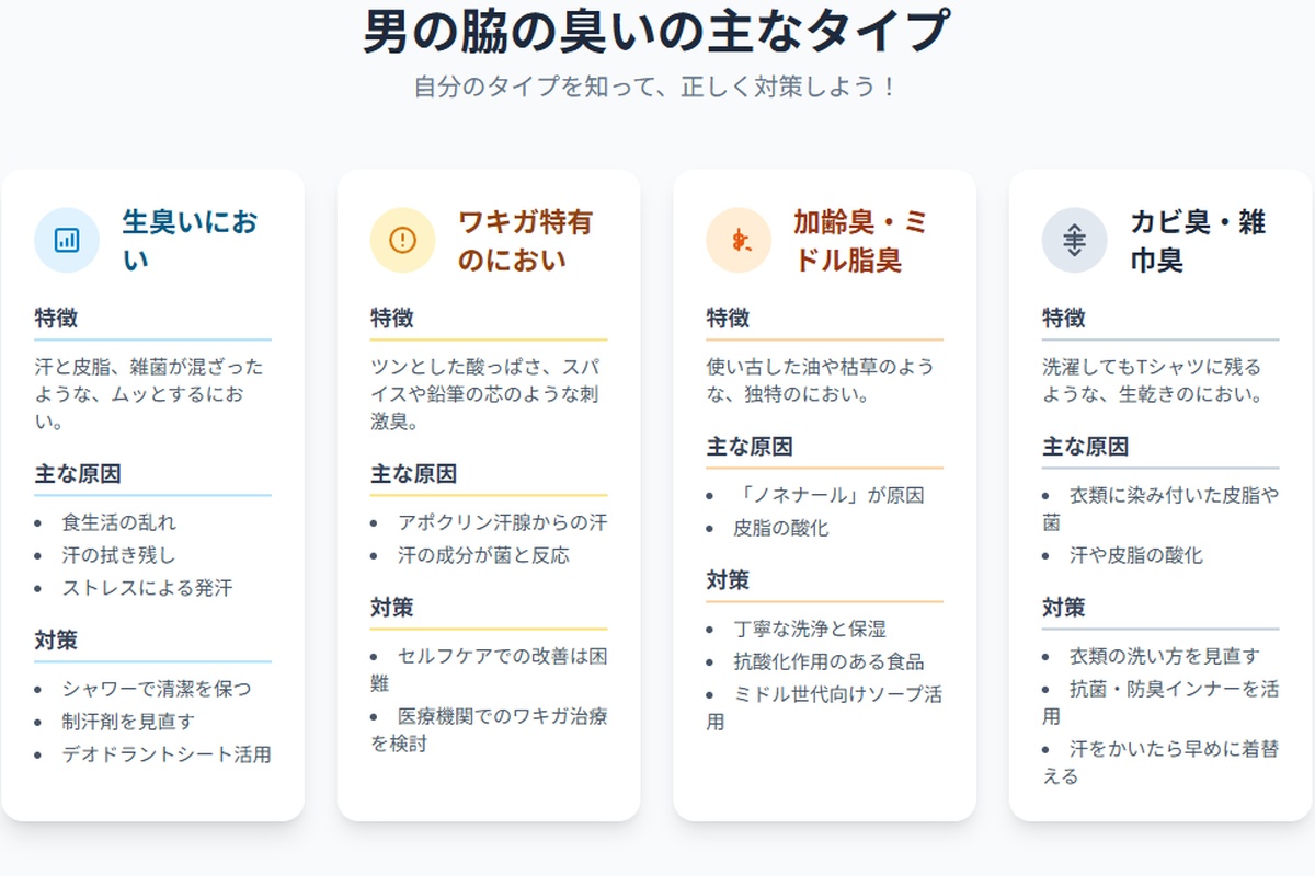 男の脇汗の臭いの種類