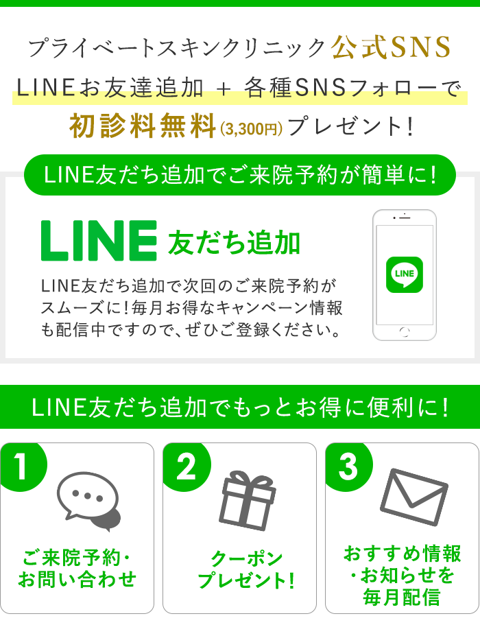 大阪梅田のプライベートスキンクリニックのLINE友達登録プレゼント