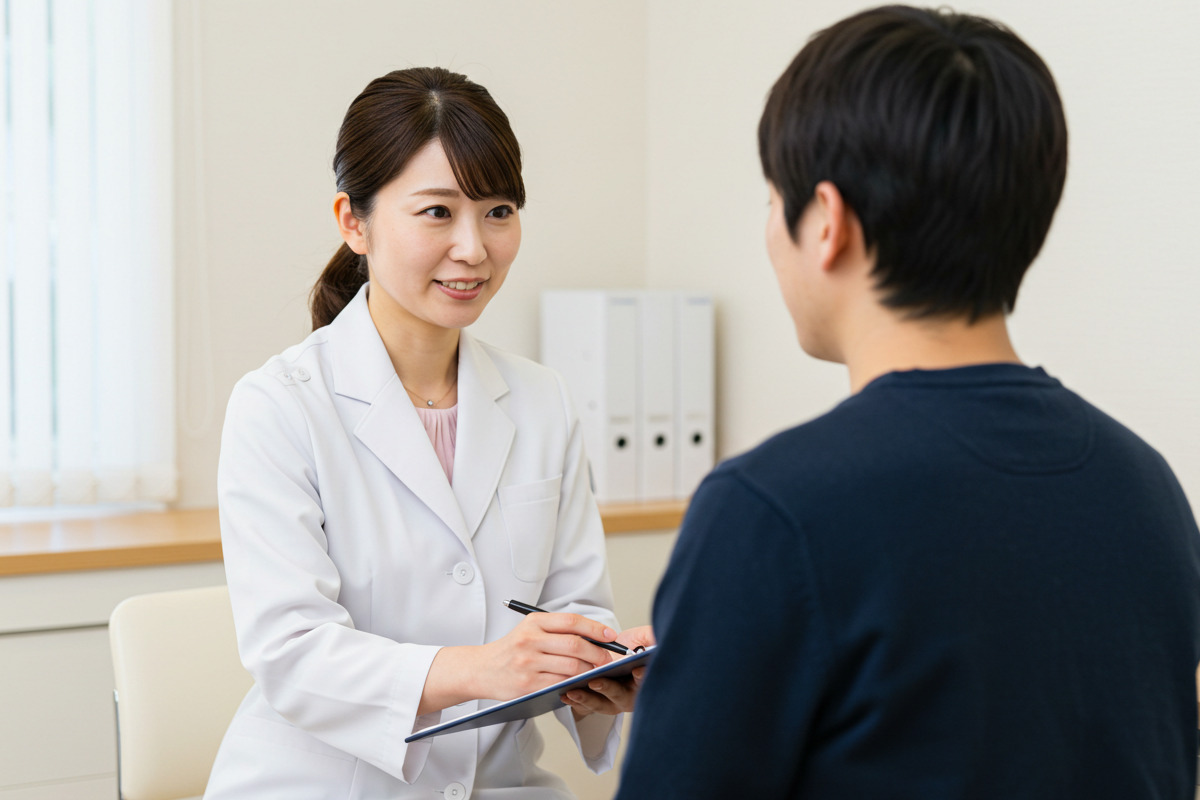 ニキビに効果的な治療を説明する美容皮膚科医