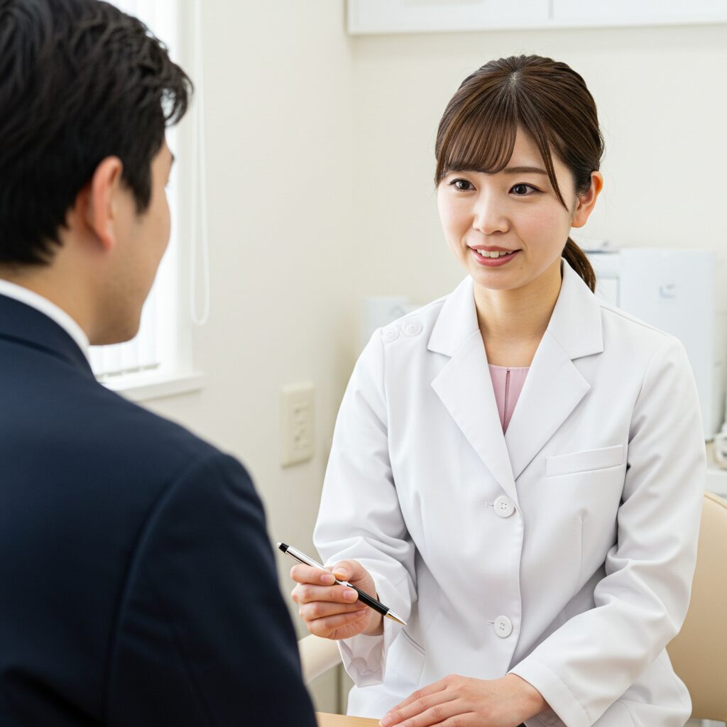 医療ハイフについて説明する女性医師