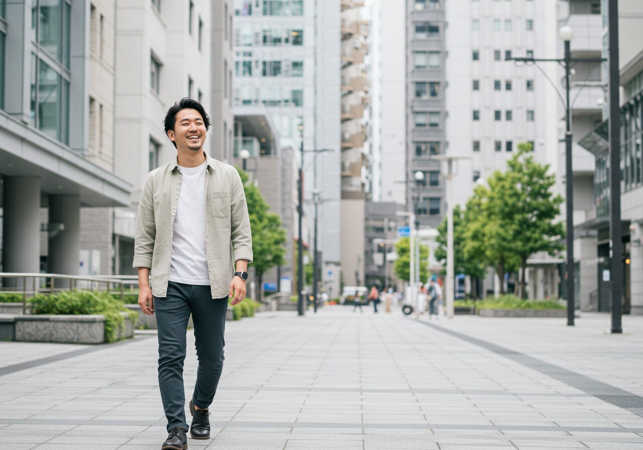 街を歩く爽やかな男性