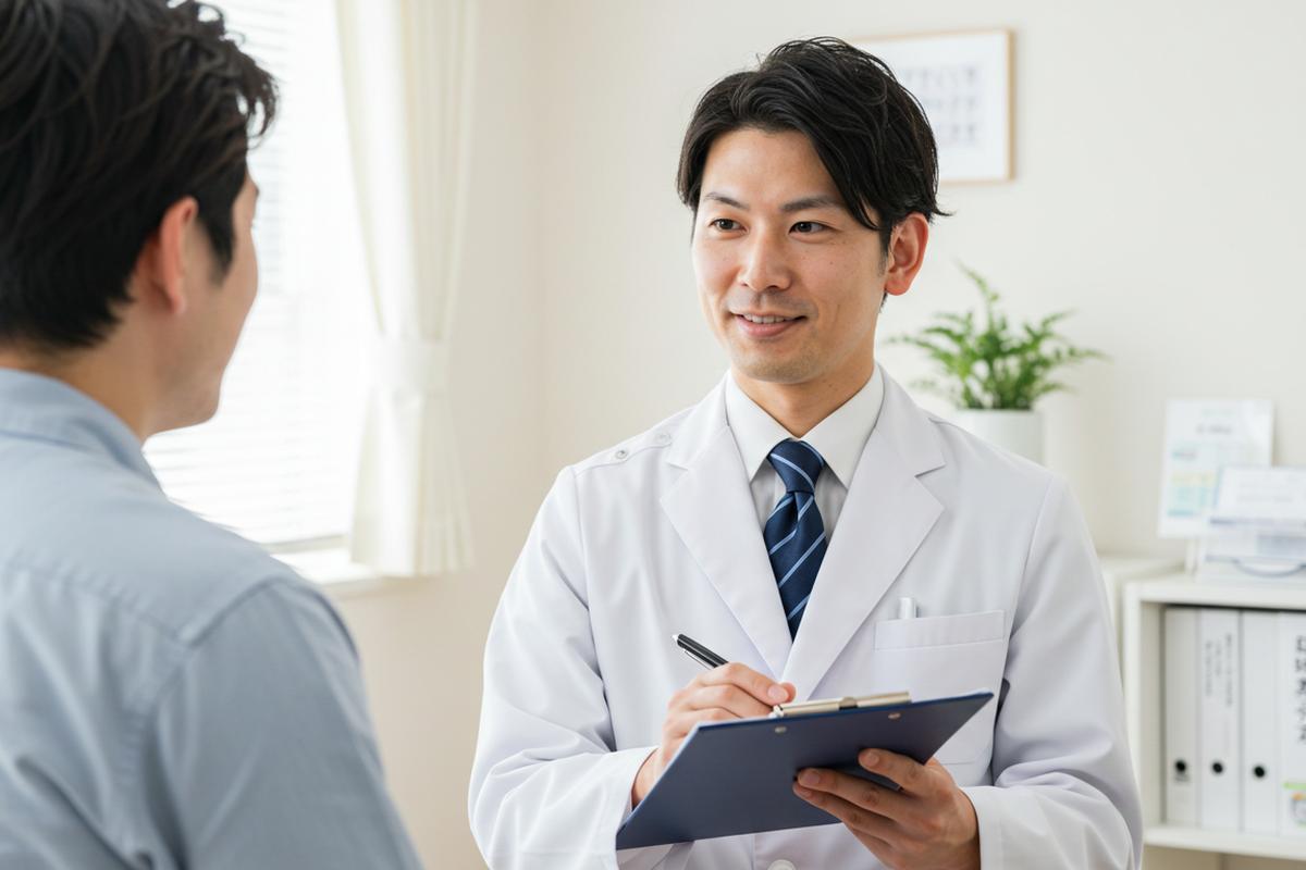 皮膚トラブルの問診を行う男性医師