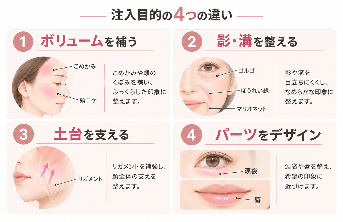 ヒアルロン酸注入目的の4つの違い