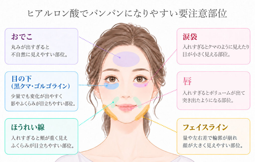 ヒアルロン酸でパンパンになりやすい要注意部位