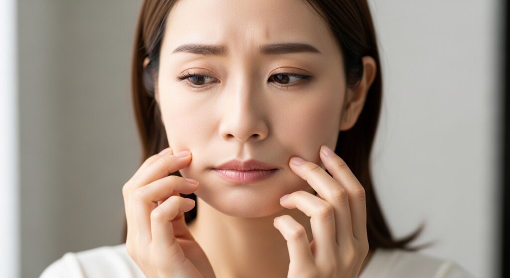 加齢に伴う口元のたるみが気になる30代女性の画像