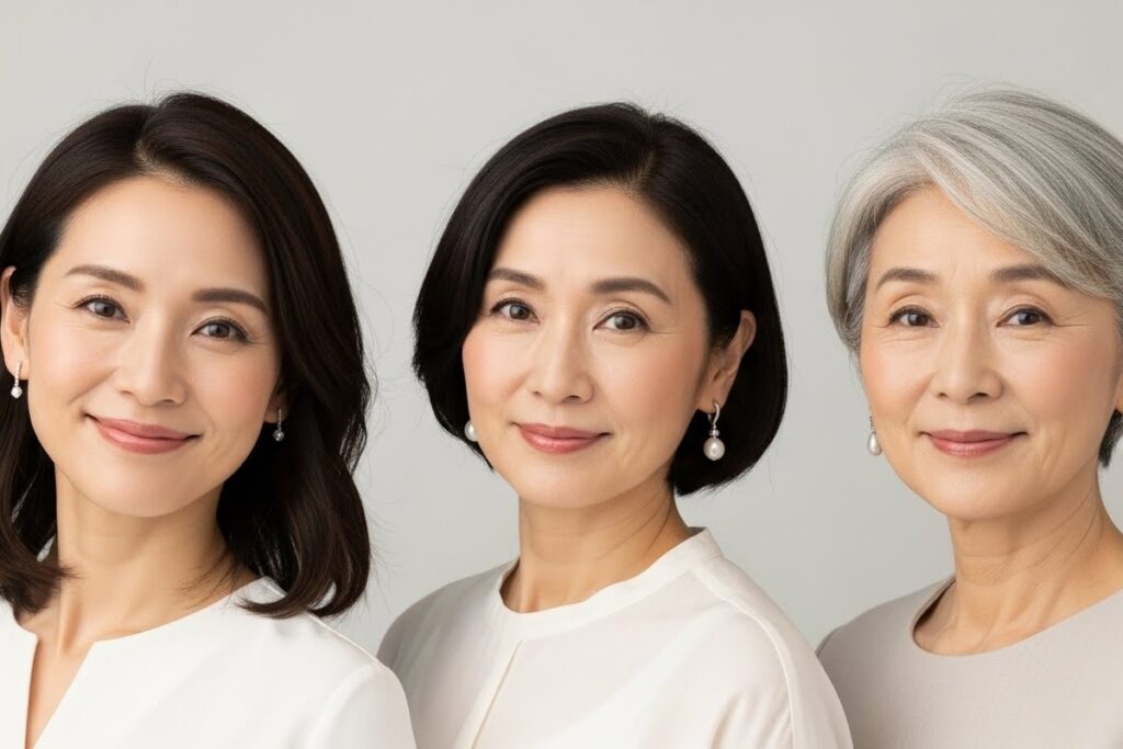 ピアスが似合っている40代、50代、60代日本人女性の画像