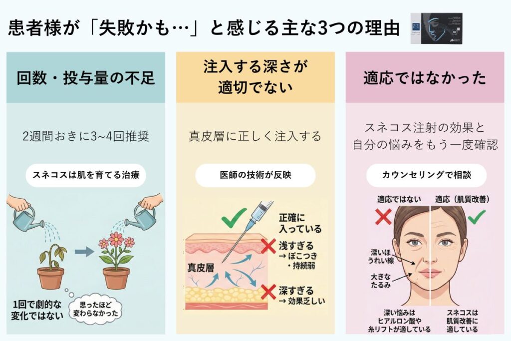 スネコス注射をして患者様が「失敗かも…」と感じる主な3つの理由