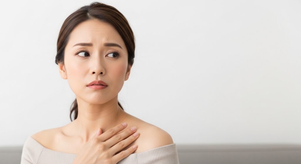 肩ボトックス施術後に肩こりがひどくなったと感じている女性の画像