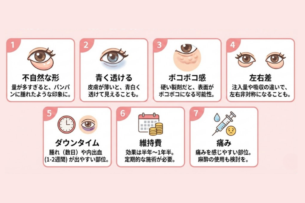 涙袋ヒアルロン酸のデメリット・実際に起こりやすい症状