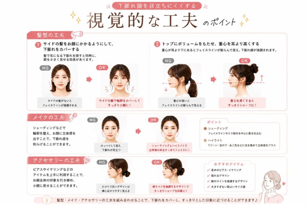 下膨れ顔を目立ちにくくする視覚的な工夫