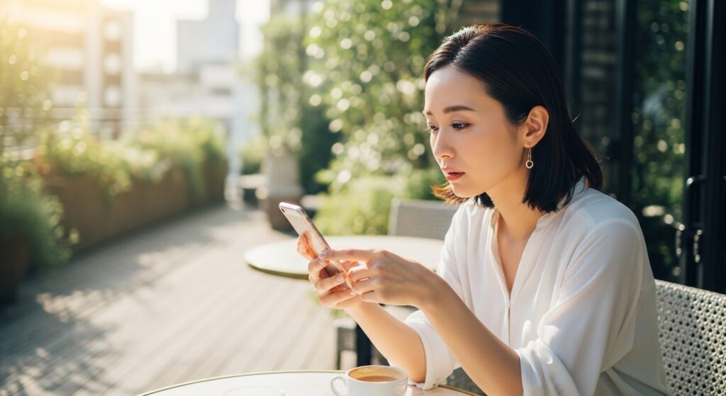 美容について調べる女性