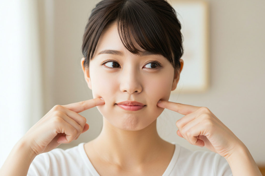 頬肉を気にする女性