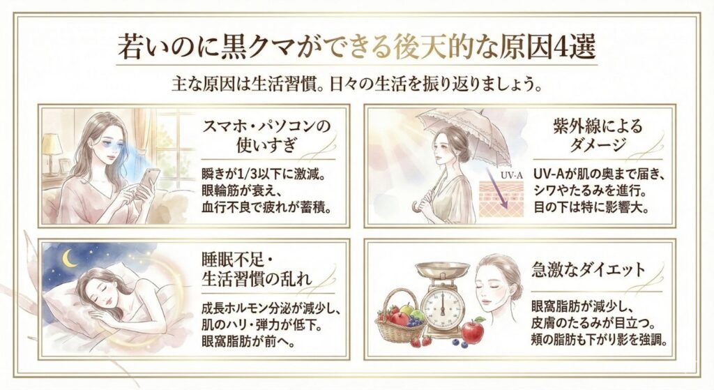 若いのに黒クマが目立つ後天的な原因4選